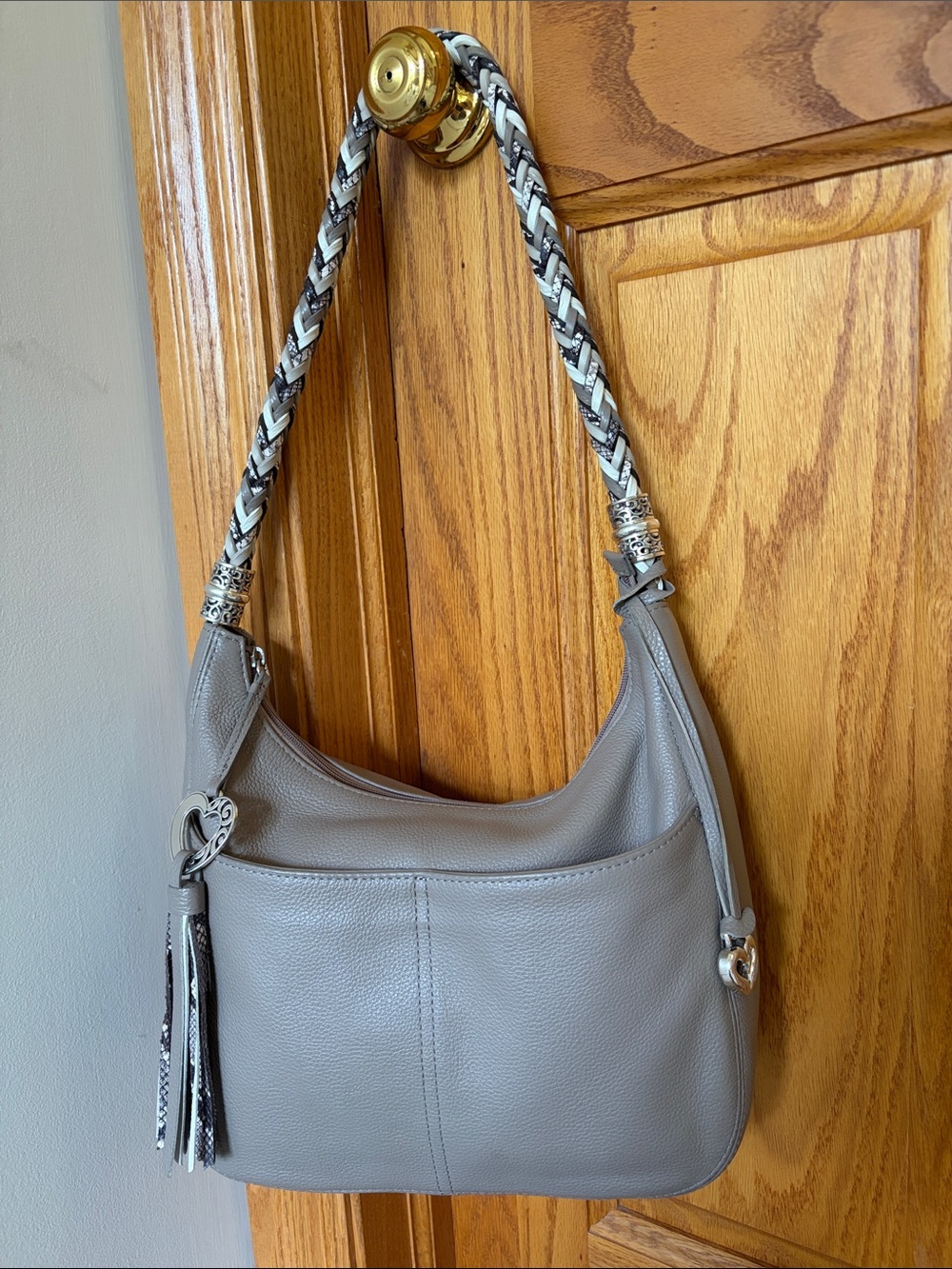 Brighton Barbados Zip Braided Handle Medium Hobo Bag